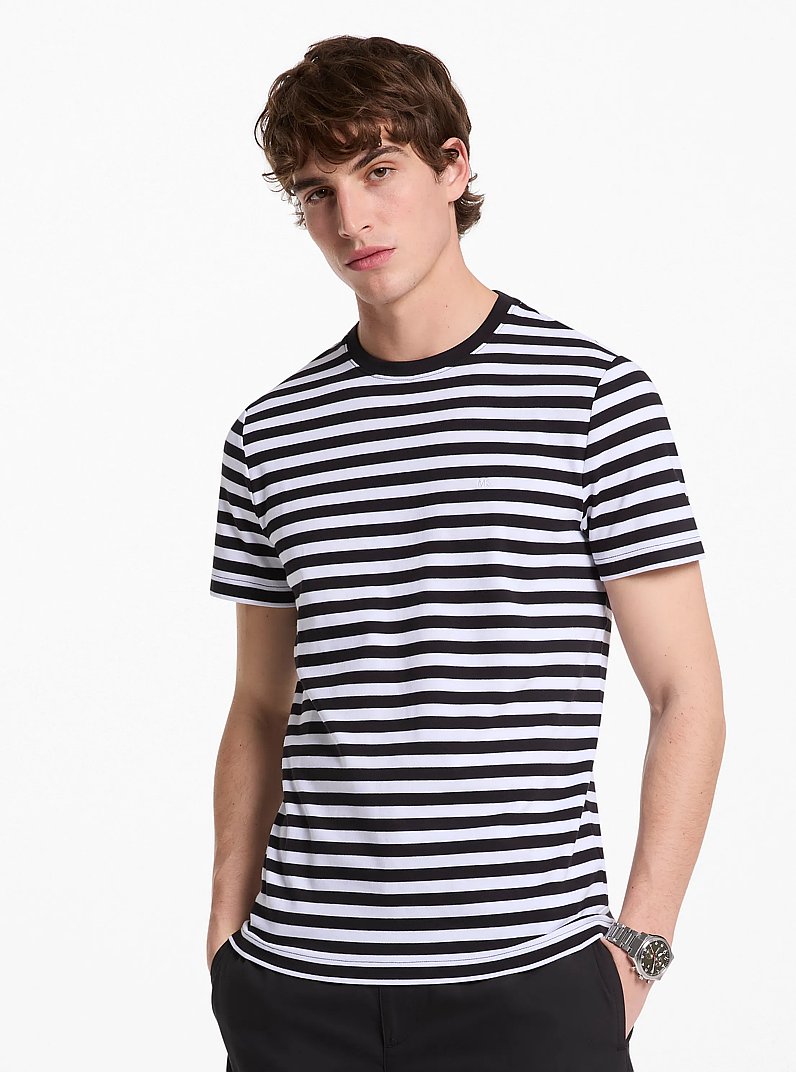 Striped Cotton T-Shirt in BLACK | Michael Kors