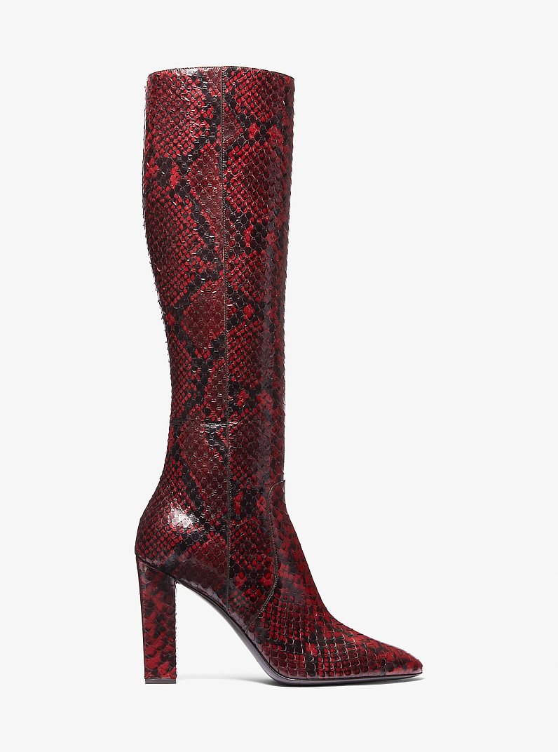 Carly Python Embossed Leather Boot in MERLOT | Michael Kors