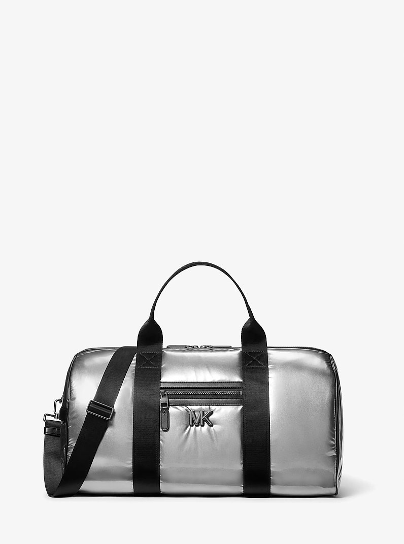 Brooklyn Medium Metallic Puffy Duffel Bag in GUNMETAL | Michael Kors
