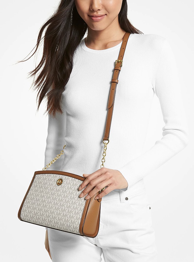 Chantal Large Signature Logo Messenger Bag in VANILLA/ACORN | Michael Kors