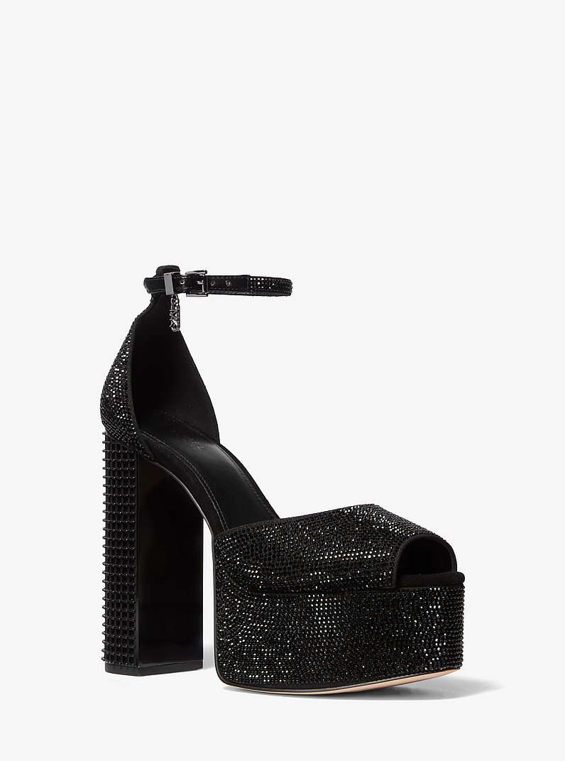 Maxine Crystal Embellished Platform Sandal in BLACK | Michael Kors