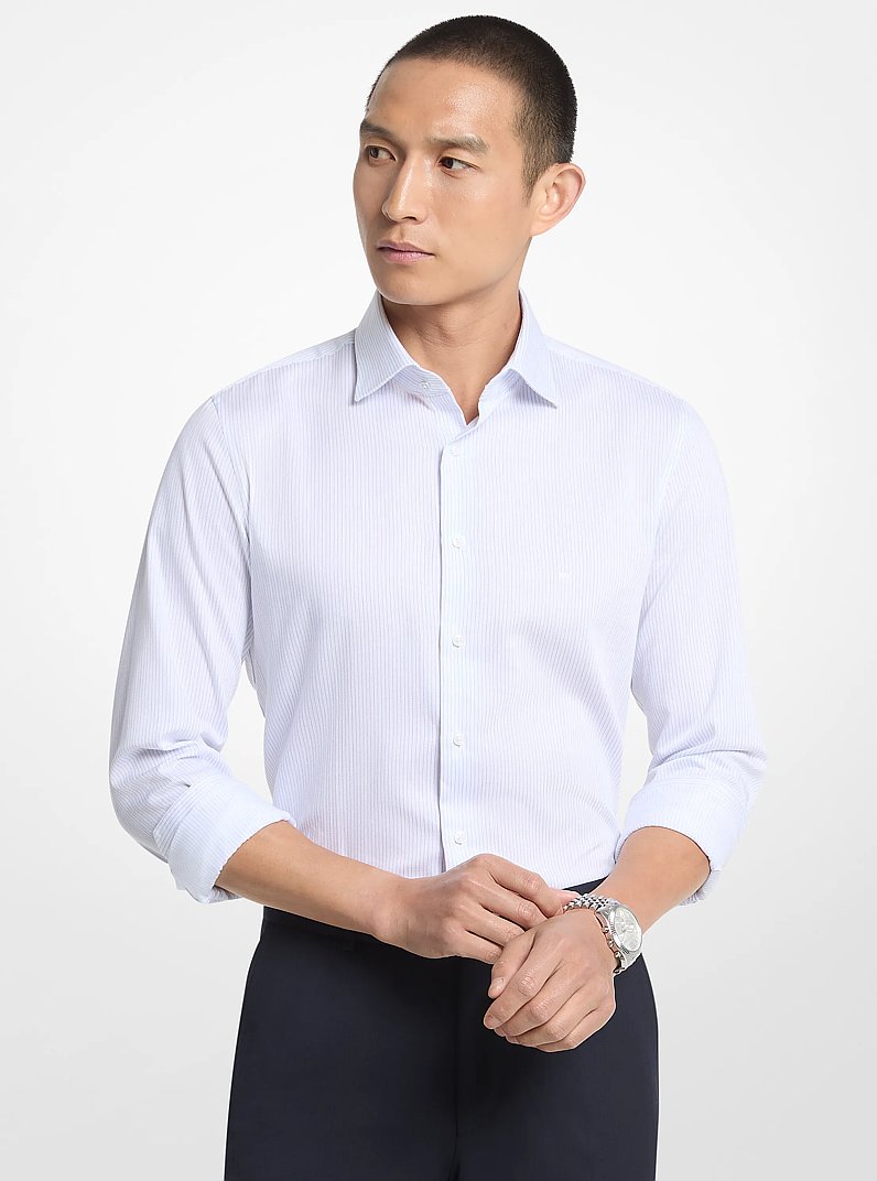 Camisa slim-fit de algod&oacute;n con patr&oacute;n de espiga in BLANCO | Michael Kors