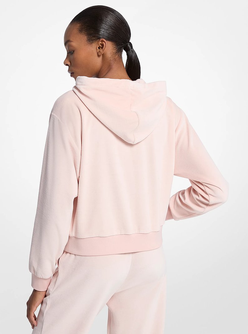 Embellished Logo Velour Hoodie in POWDER BLUSH | Michael Kors