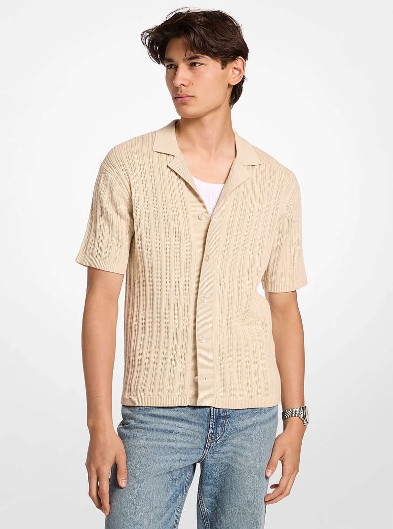 Textured Knit Polo Shirt in LT CREAM | Michael Kors
