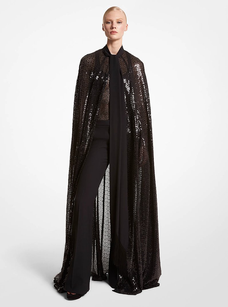 Sequined Silk Blend Chiffon Cape in BLACK | Michael Kors