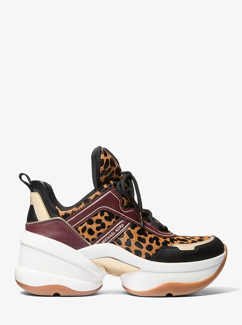 Olympia Leopard Print Calf Hair Trainer in DEER MULTI | Michael Kors
