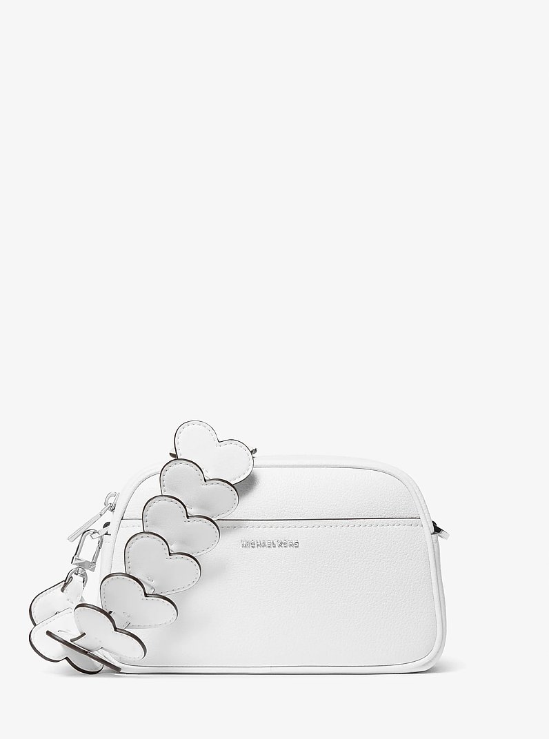 Jet Set Small Leather and Heart Embellished Strap Camera Crossbody Bag