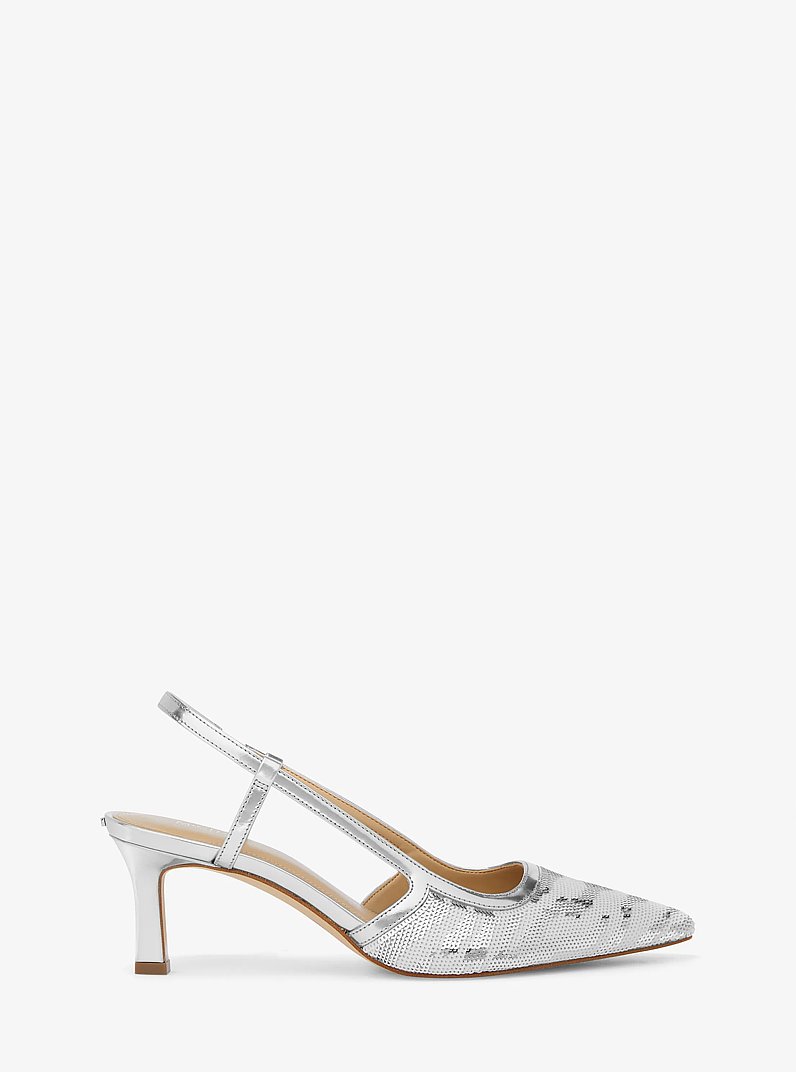 Alora Sequined Zebra Slingback Pump in OPTIC WHITE/SILVER | Michael Kors