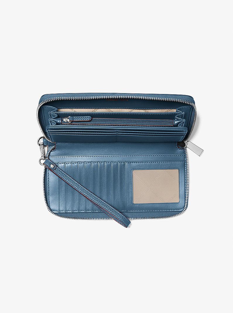 Large Pebbled Leather Continental Wallet in DK CHAMBRAY | Michael Kors