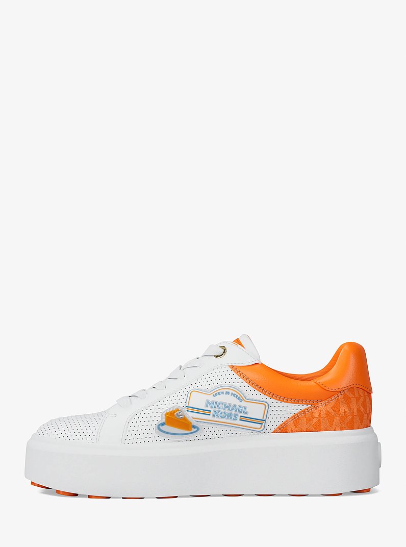 Romey Embellished Mixed-Media Sneaker in POP ORANGE MULTI | Michael Kors