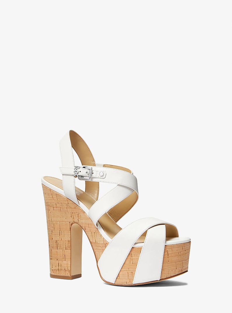 Suki Leather Platform Sandal in OPTIC WHITE | Michael Kors