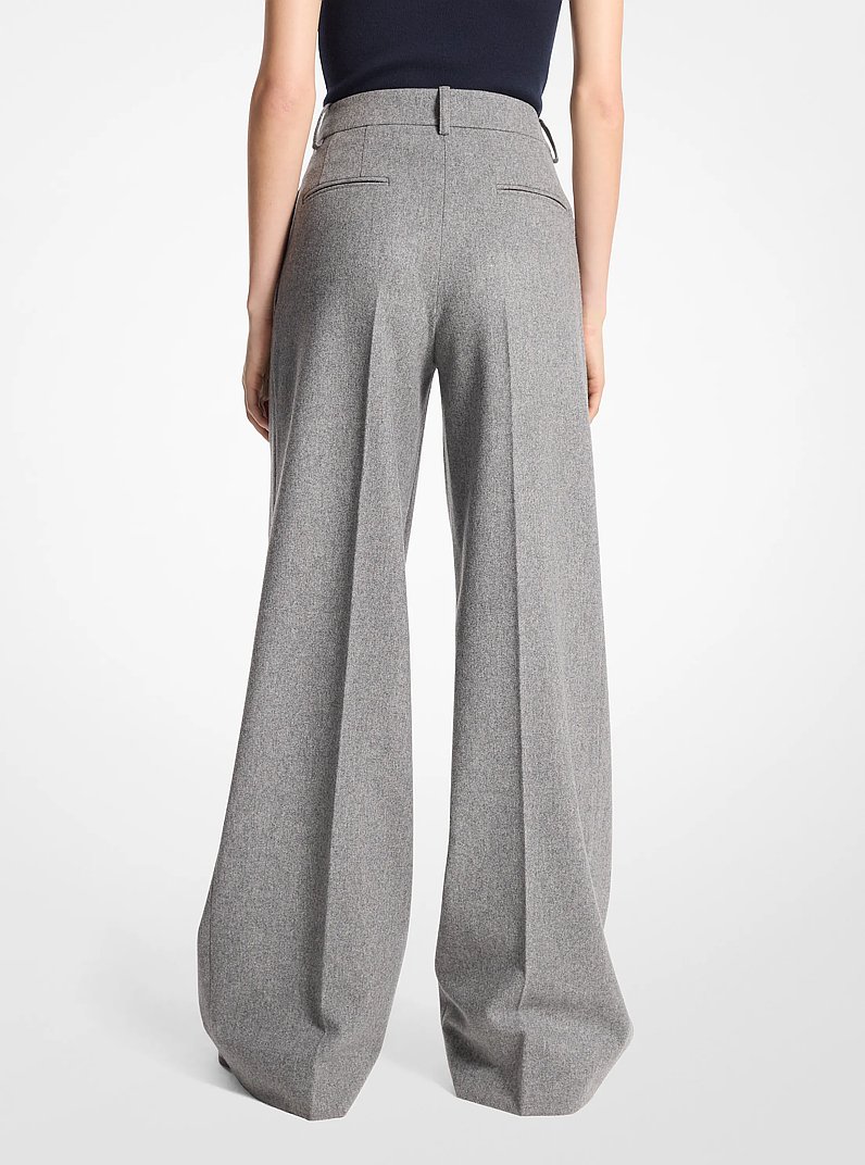 Wool Flannel Pleated Wide-Leg Trousers in BANKER GREY | Michael Kors