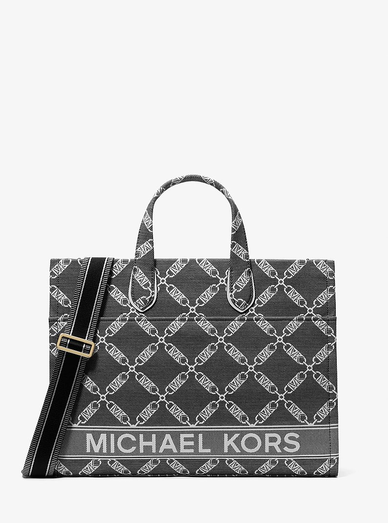Gigi Large Empire Logo Jacquard Tote Bag in BLACK/WHITE | Michael Kors