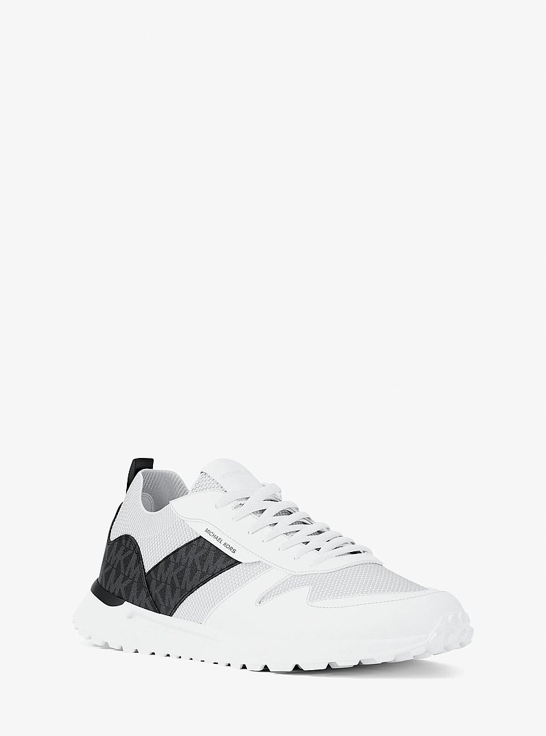 Dax Stretch Knit and Signature Logo Trainer in OPTIC WHITE/BLK | Michael Kors