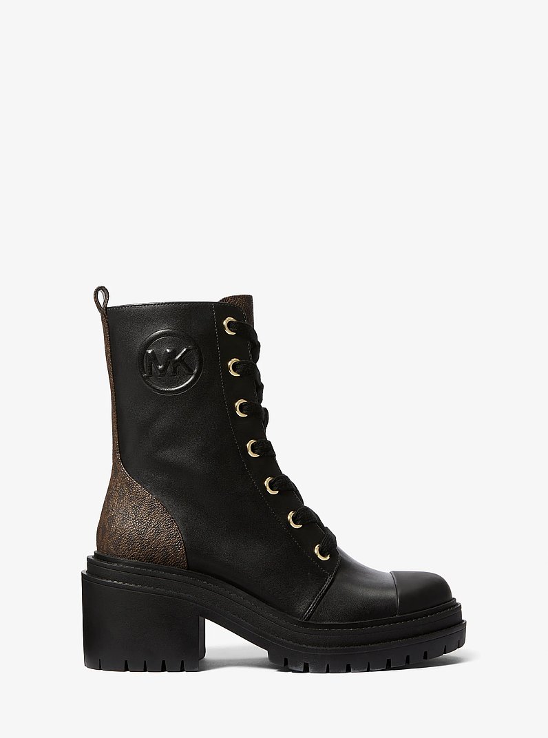 Hanley Leather and Signature Logo Trim Boot in BLK/BROWN | Michael Kors