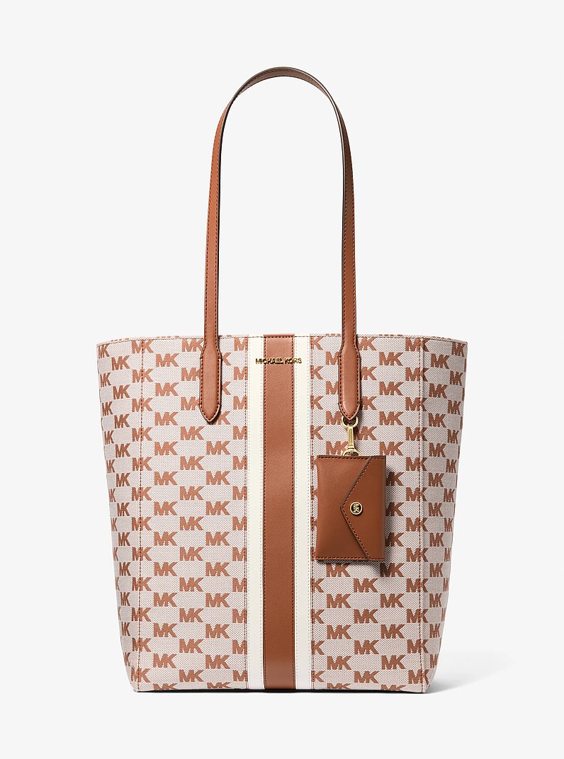 バッグ ABCD FLEURS LARGE TOTE BAG BY VINCENT Vincent Large Logo Jacquard Tote Bag with Card Case in LUGGAGE