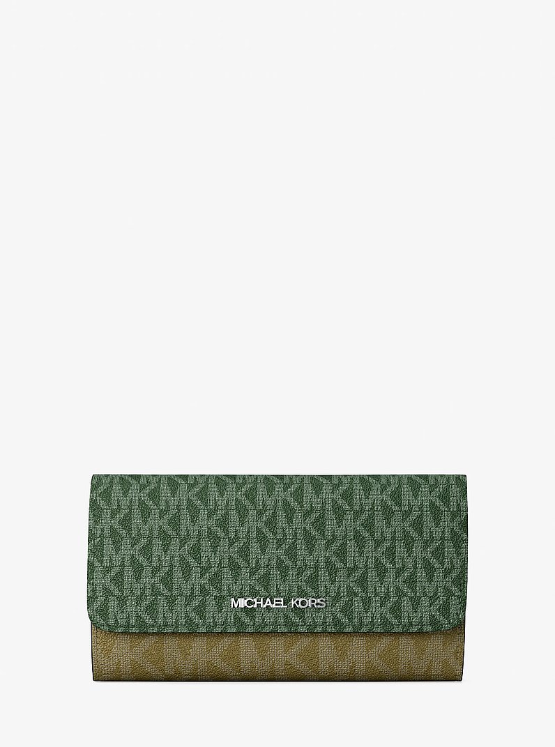 Jet Set Travel Signature Logo Tri-Fold Wallet in AMAZON GREEN | Michael Kors
