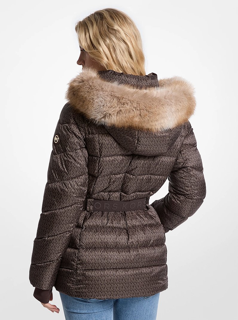 Faux Fur Trim Belted Puffer Jacket in CHOCOLATE | Michael Kors