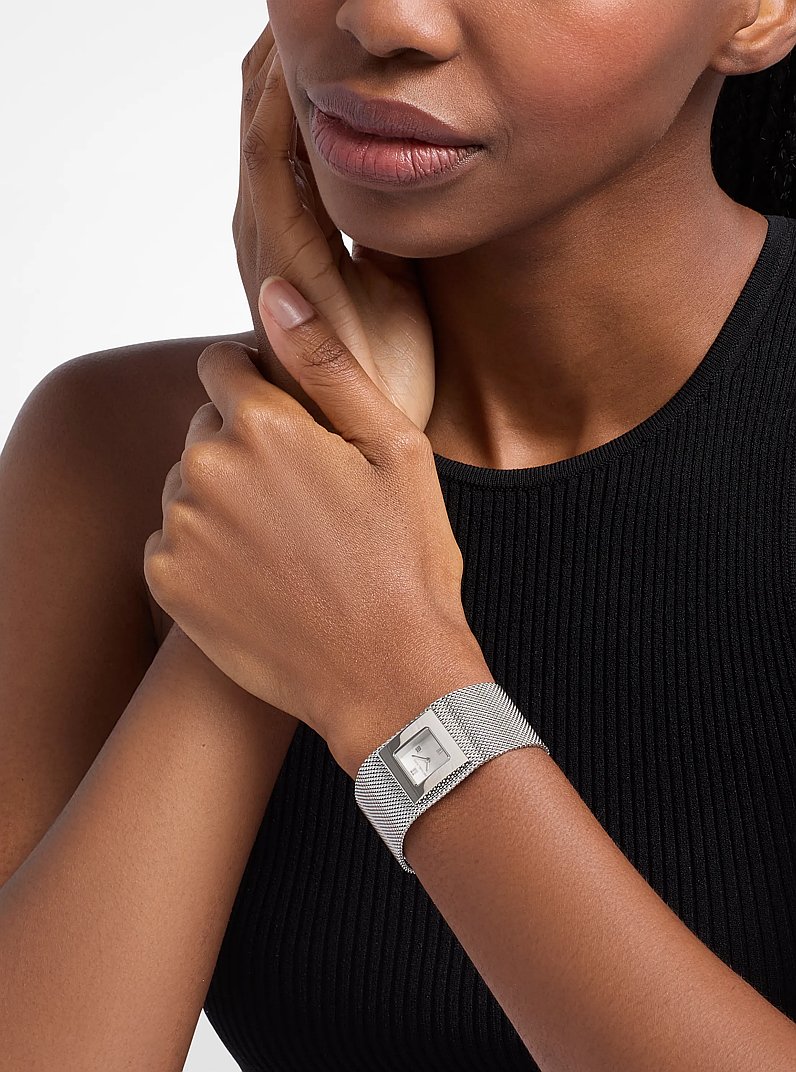 Georgie Petite Silver-Tone Mesh Watch in SILVER | Michael Kors