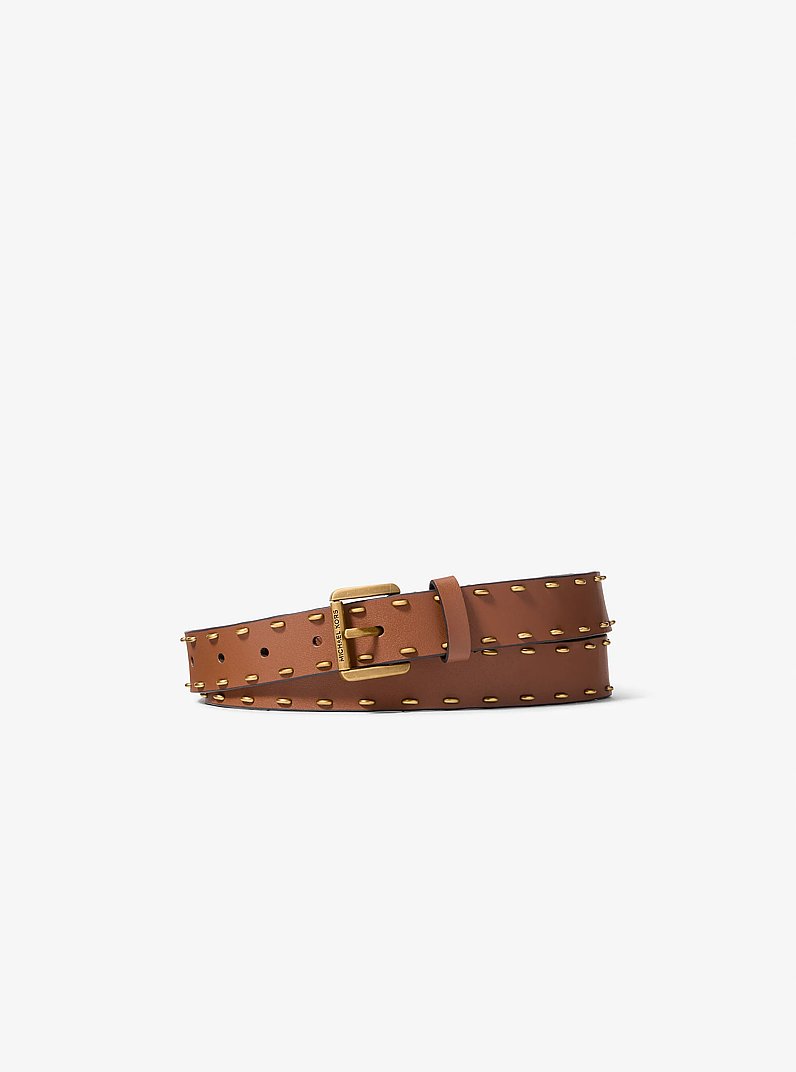 Studded Leather Belt in LUGGAGE | Michael Kors