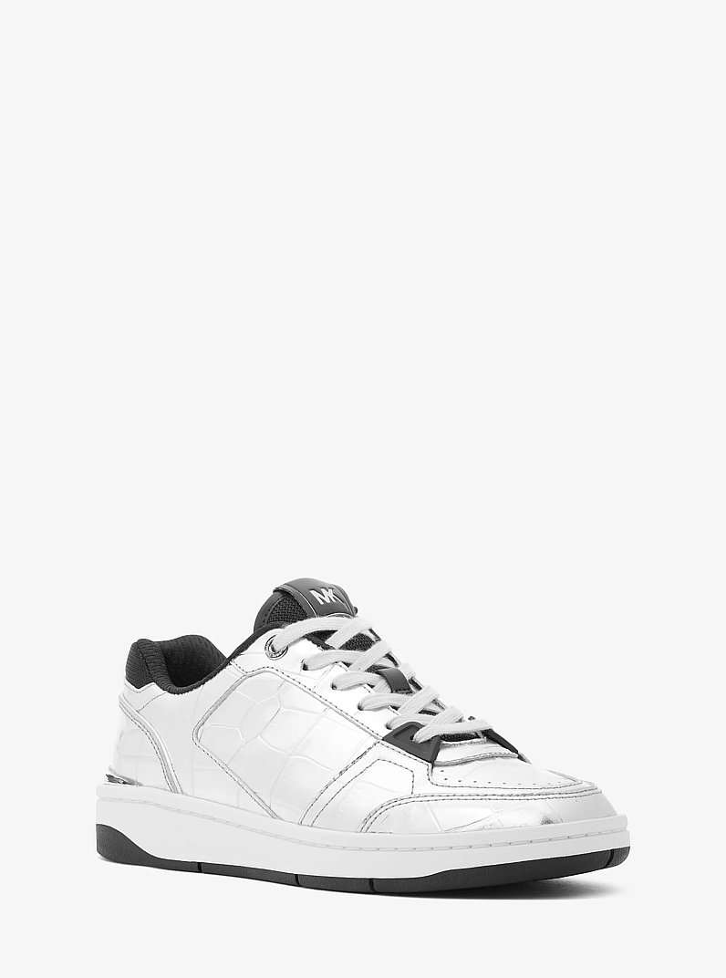 Rebel Metallic Crocodile Embossed Leather Sneaker in SILVER | Michael Kors