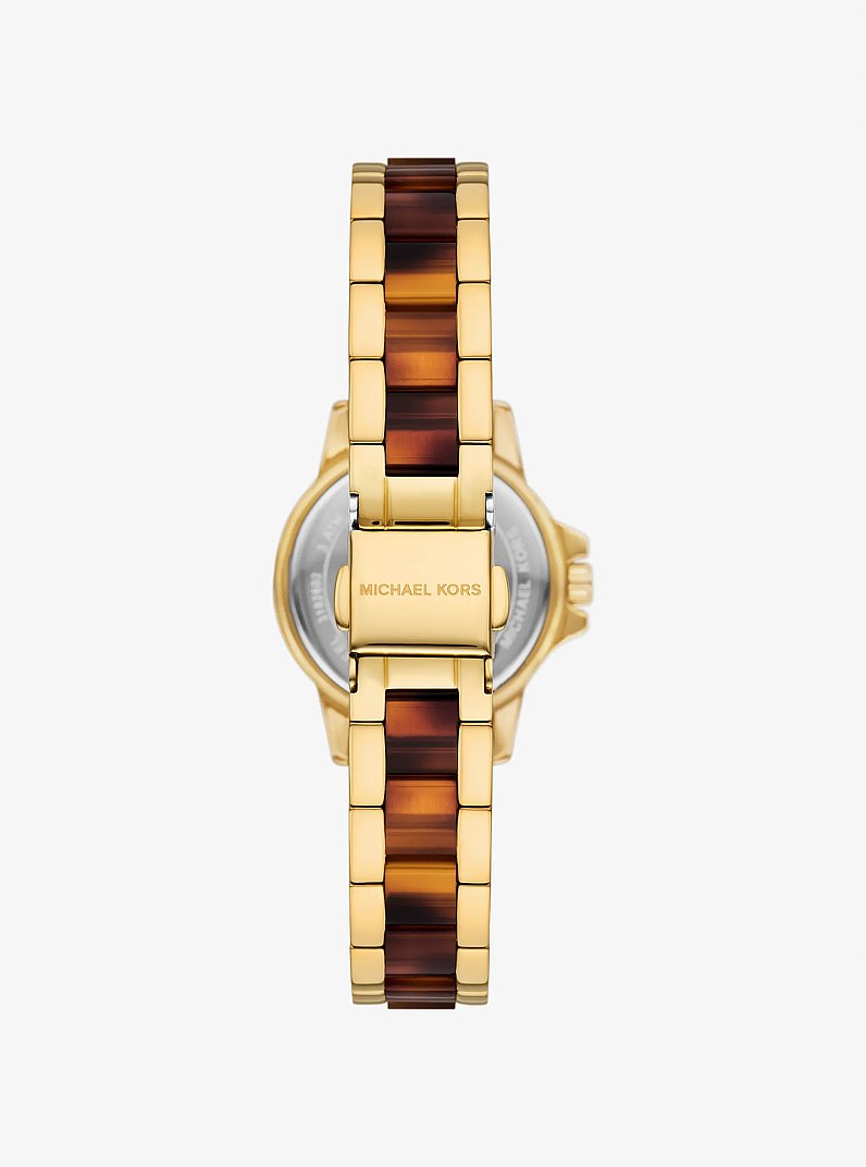 Reloj Everest petite en tono dorado y acetato color carey con pav&eacute; in DORADO | Michael Kors