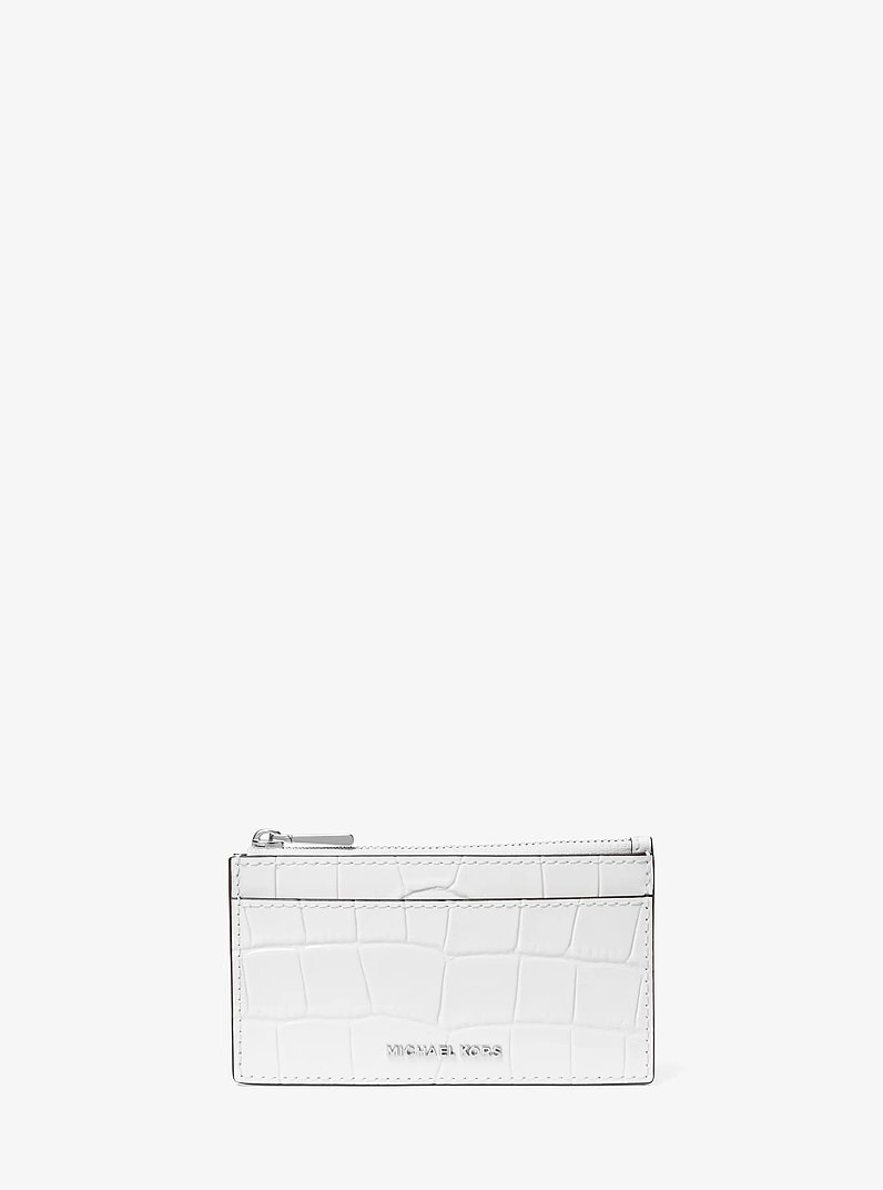 Jet Set Small Crocodile Embossed Leather Card Case in OPTIC WHITE | Michael Kors