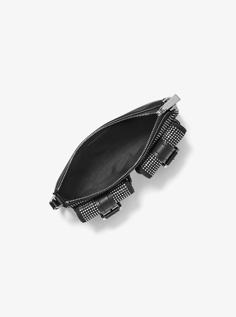 Zoe Small Embellished Suede Pochette in BLACK | Michael Kors
