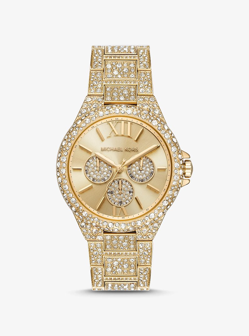 Oversized Camille Pav&eacute; Gold-Tone Watch in GOLD | Michael Kors