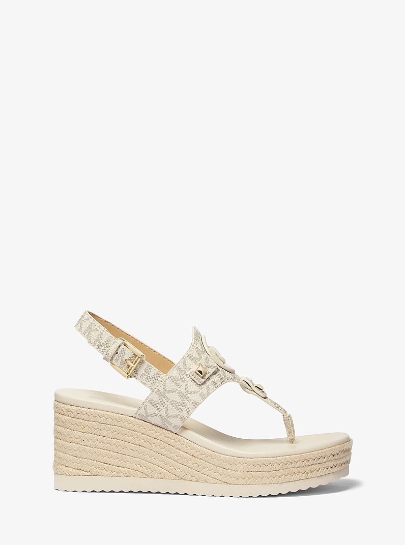 Aubrey Cutout Signature Logo Wedge Sandal in VANILLA | Michael Kors