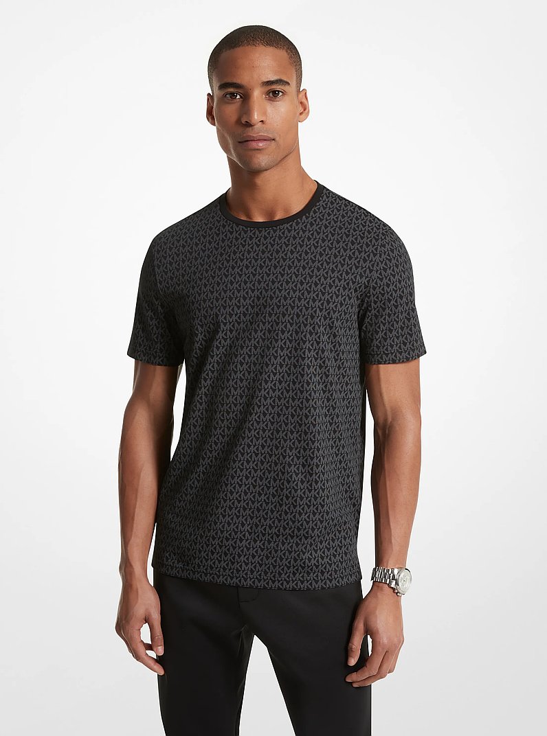 Signature Logo Print Cotton T-Shirt in BLACK | Michael Kors