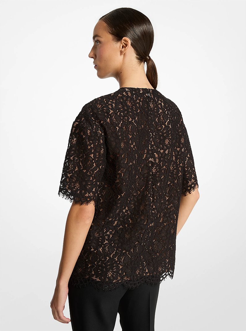 Camiseta oversize de pana y encaje floral in NEGRO | Michael Kors