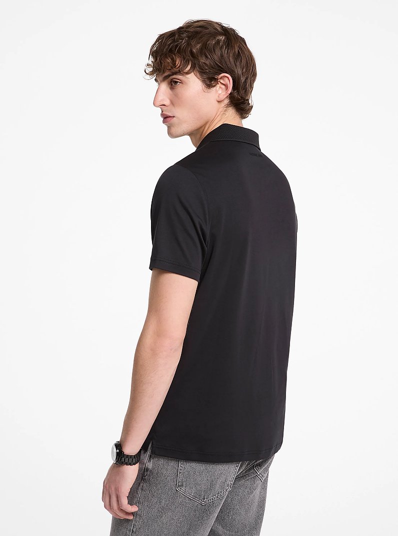 Cotton and Mesh Collar Polo Shirt in BLACK | Michael Kors