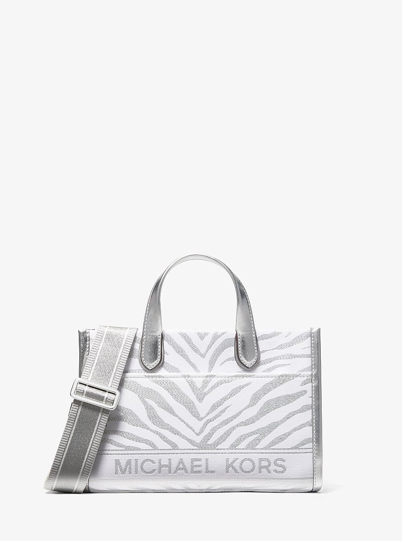 Gigi Small Metallic Zebra Jacquard Messenger Bag in SILVER MULTI | Michael Kors