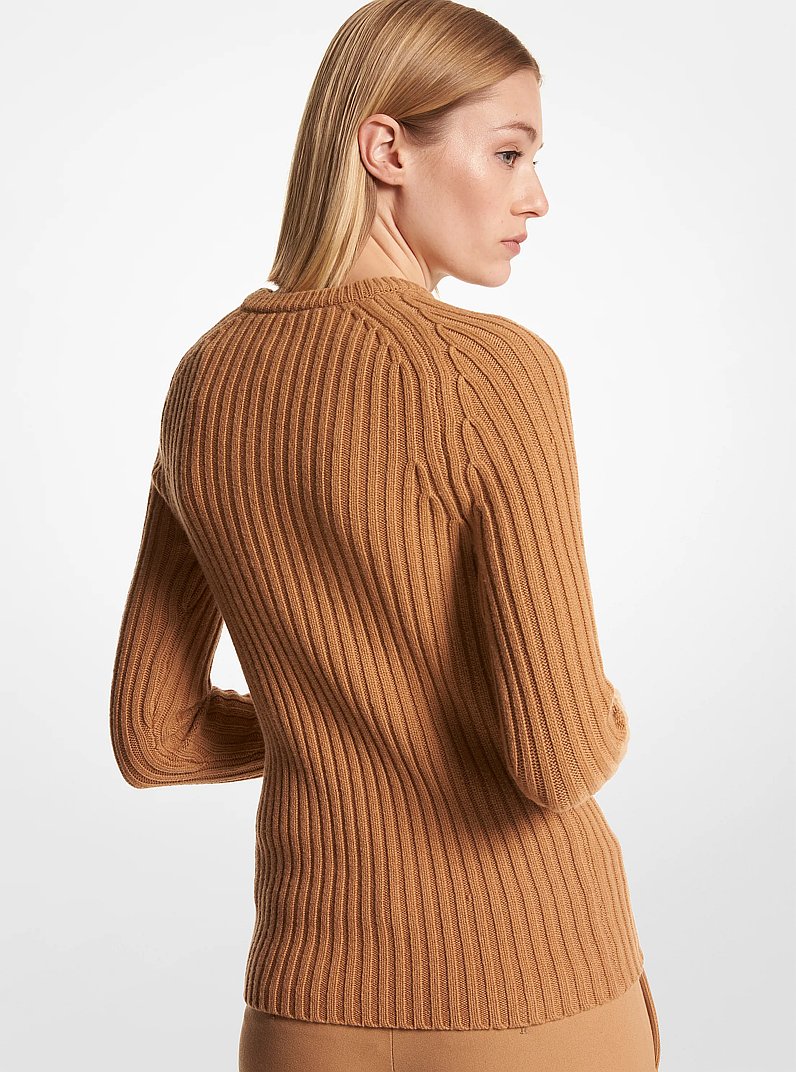 Ribbed Stretch Cashmere Sweater in CAMEL | Michael Kors