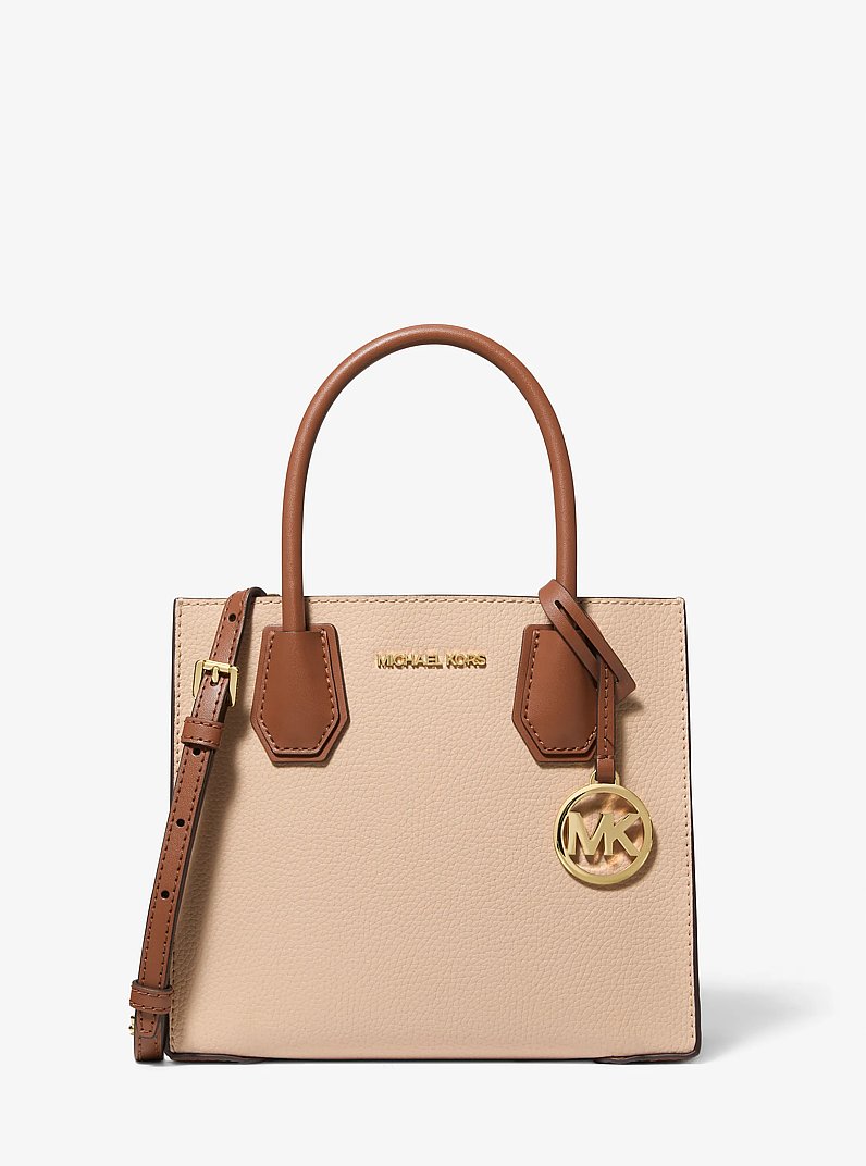 Mercer Medium Two-Tone Pebbled Leather Crossbody Bag in LUGGAGE | Michael Kors