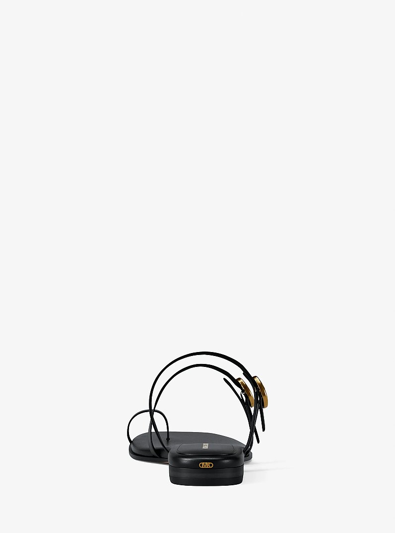 Kya Leather Flat Sandal in BLACK | Michael Kors