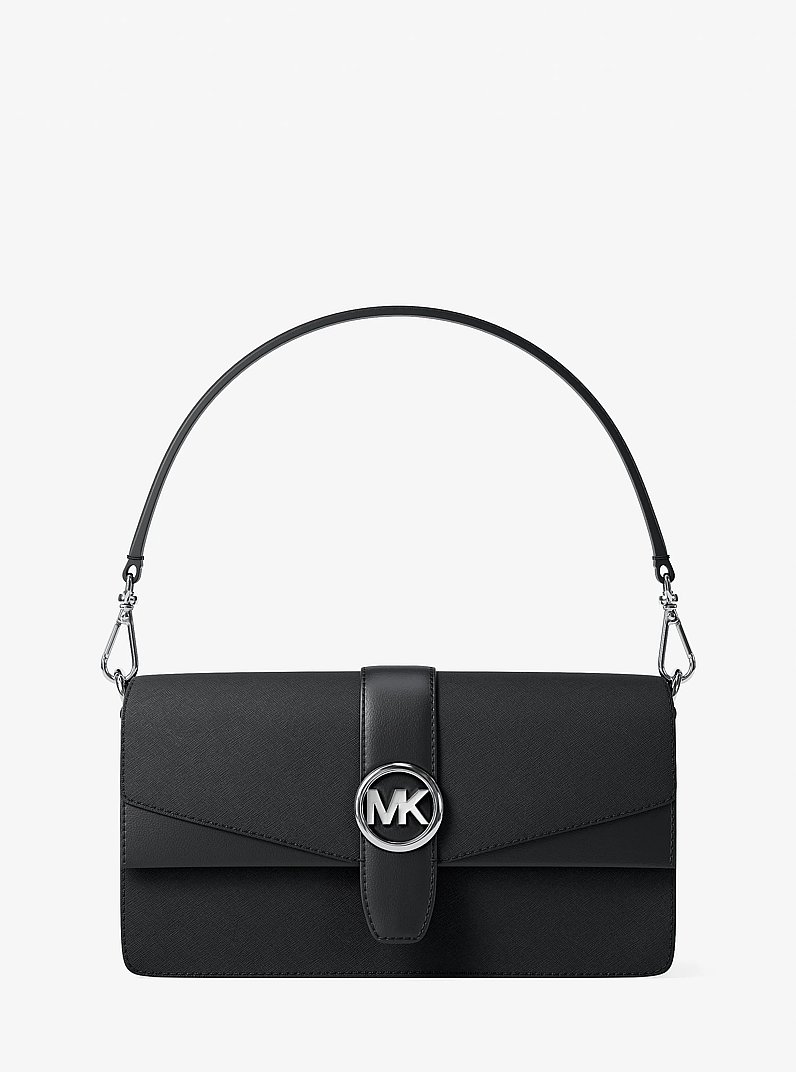 Greenwich Medium Saffiano Leather Convertible Shoulder Bag in BLACK | Michael Kors