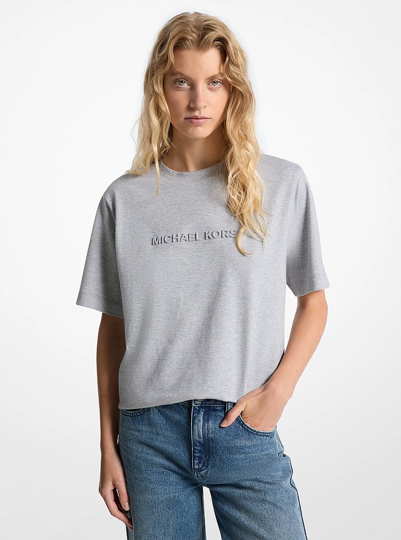 Logo Embossed Cotton T-Shirt in HEATHER GREY | Michael Kors