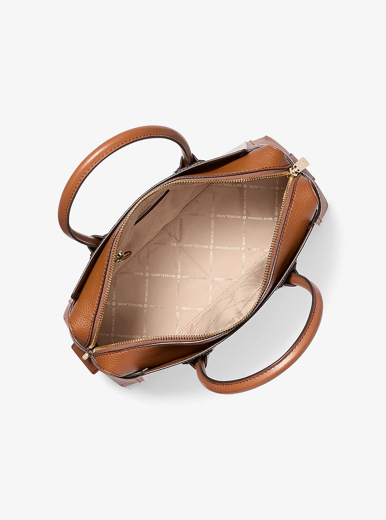 Mercer Medium Signature Logo and Leather Belted Satchel in VANILLA | Michael Kors