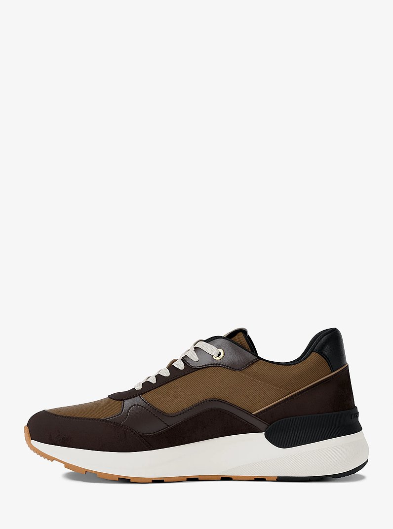 Trevor Leather and Corded Twill Trainer in CHOCOLATE COMBO | Michael Kors