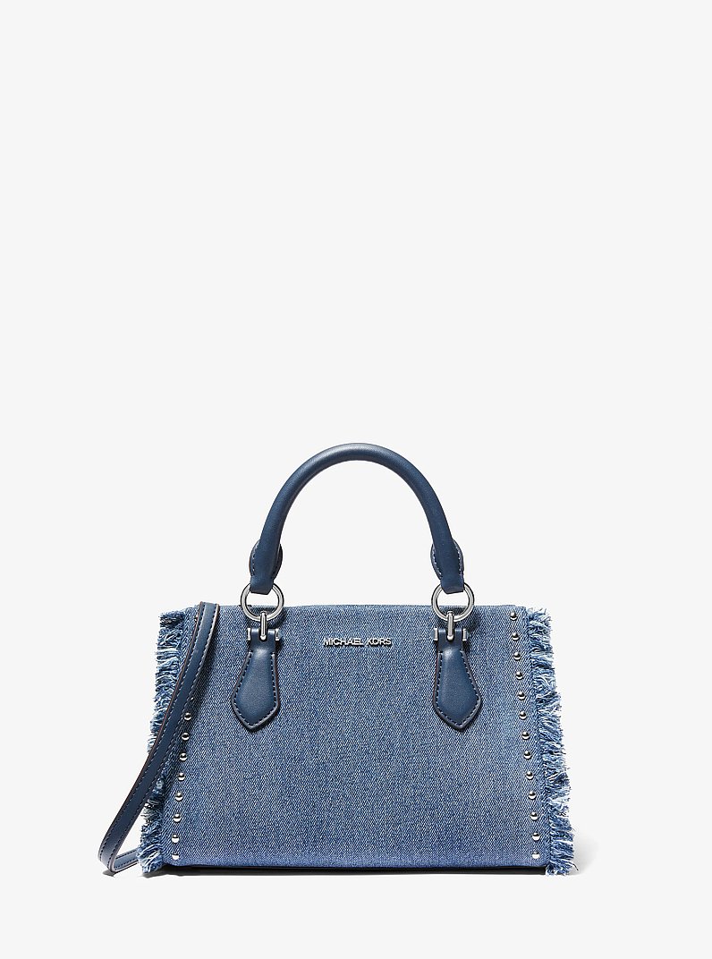 Marilyn Small Studded Denim Messenger Bag in WASHED DENIM | Michael Kors