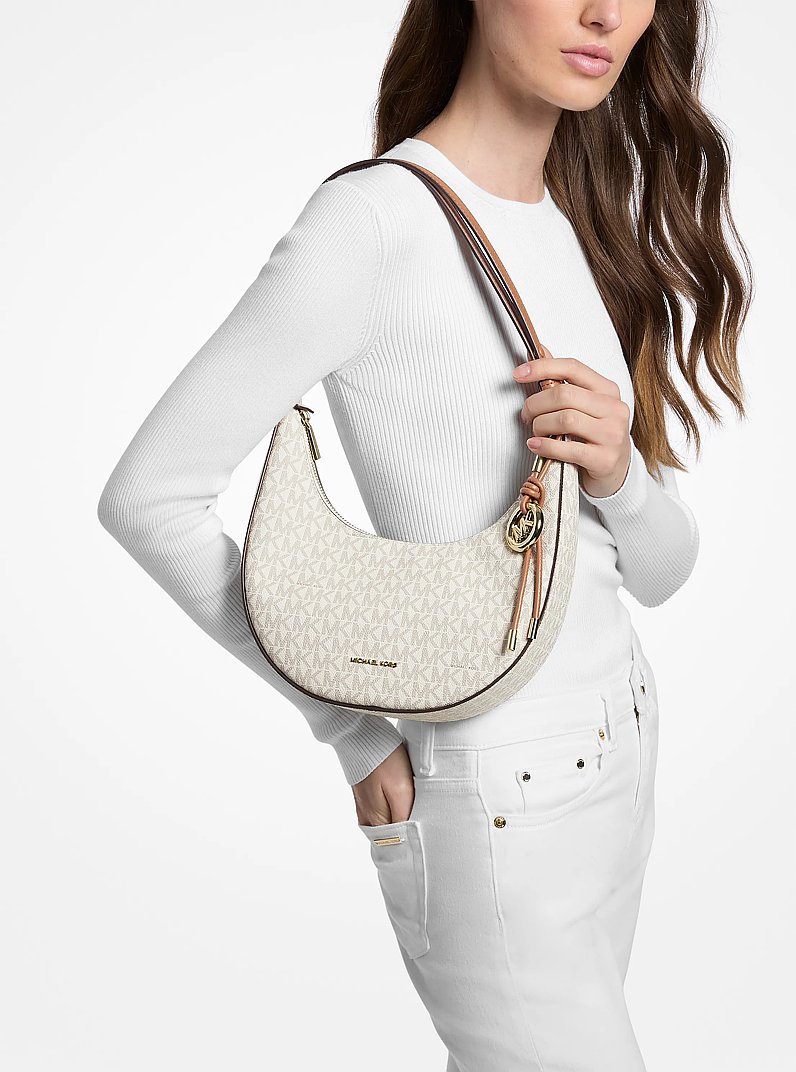 Nolita Small Signature Logo Convertible Pochette in VANILLA/ACORN | Michael Kors