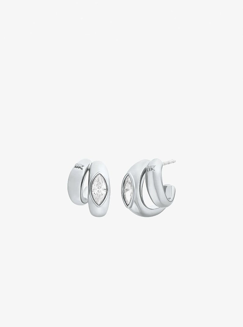 Marquise Cut Cubic Zirconia Double Hoop Earrings in SILVER | Michael Kors