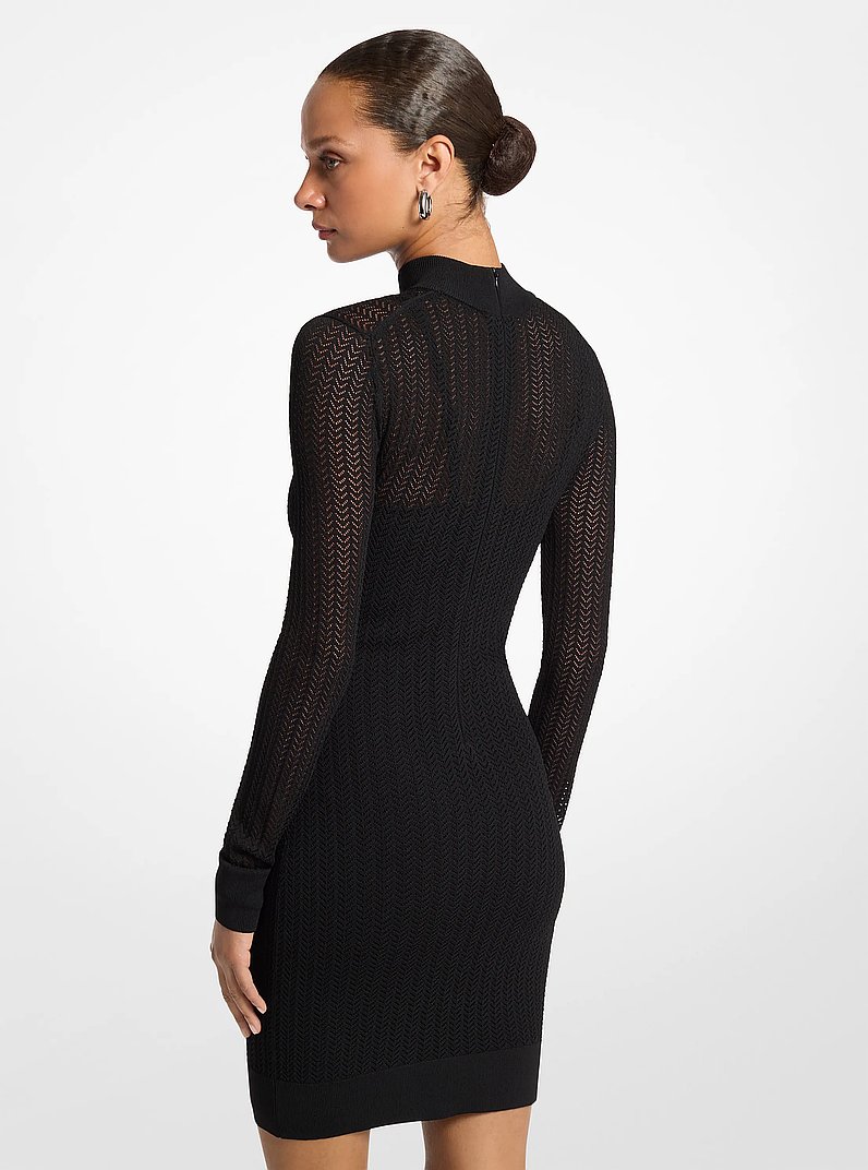 Chevron Knit Mini Dress in BLACK | Michael Kors