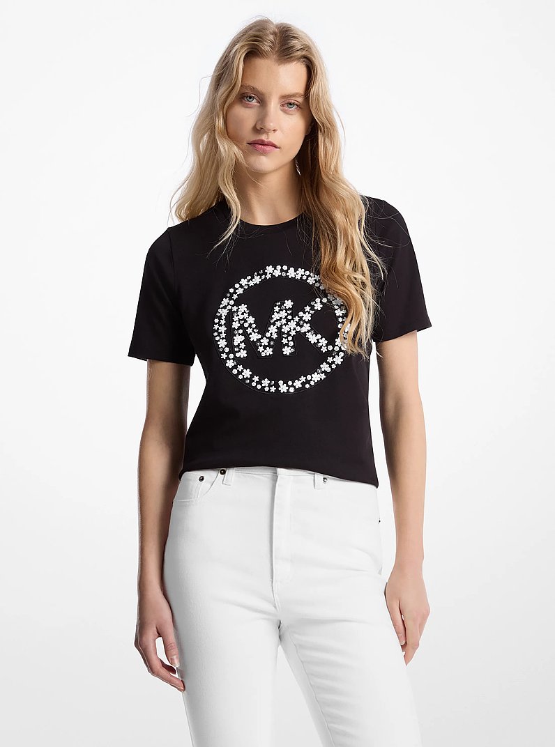 T-shirt en coton orn&eacute; du logo in NOIR | Michael Kors