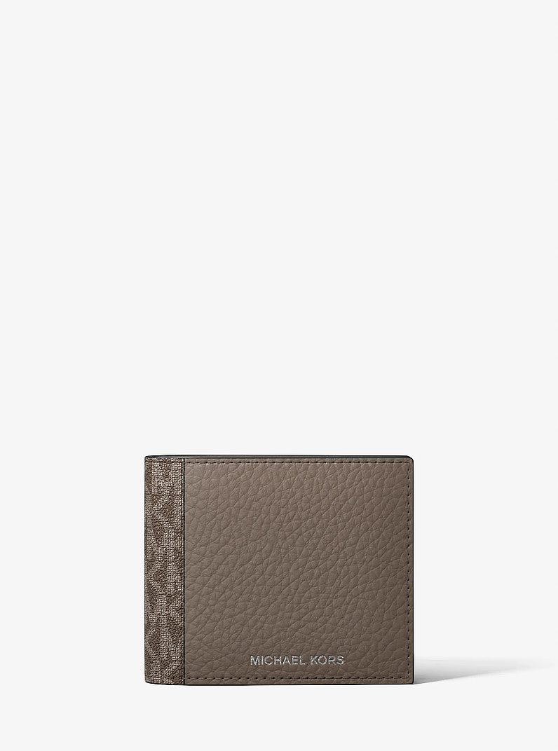 Cooper Leather and Signature Logo Billfold Wallet With Passcase in MUSHROOM | Michael Kors