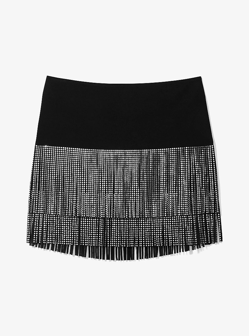 Studded Fringe Mini Skirt in BLACK | Michael Kors