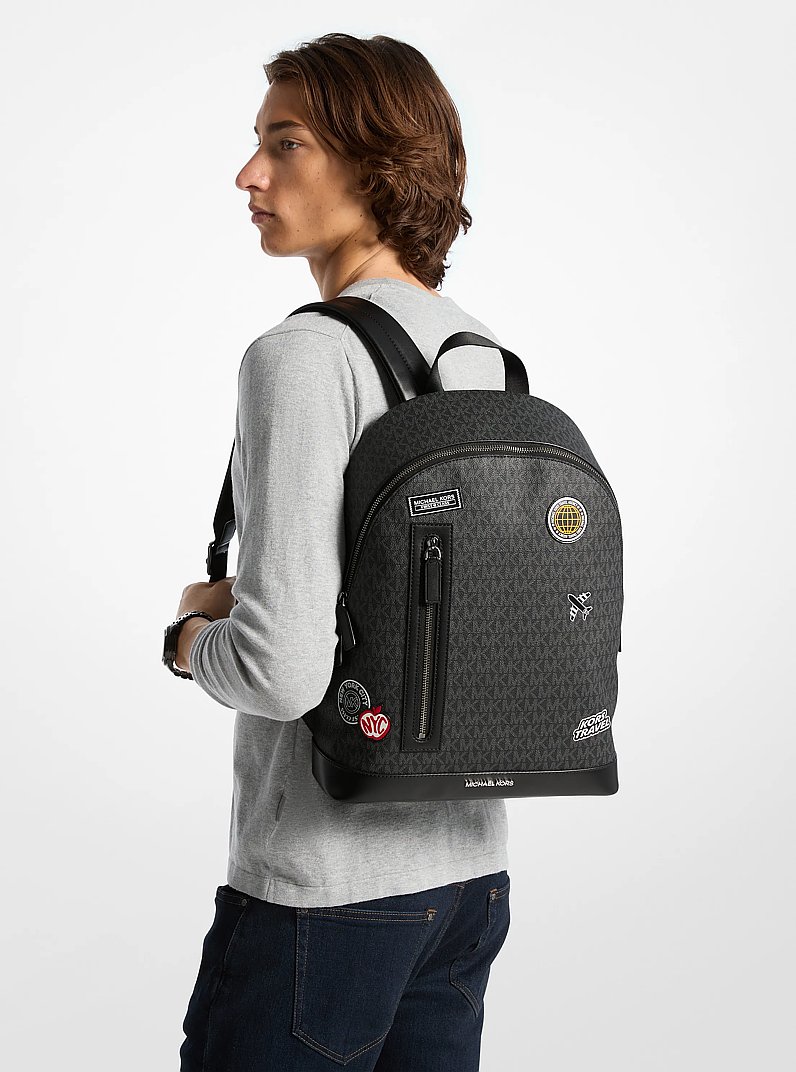 Cooper Slim Embellished Signature Logo Commuter Backpack in BLACK | Michael Kors