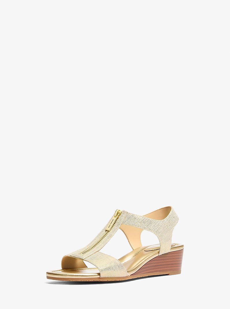 Berkley Metallic Linen Wedge Sandal in PALE GOLD | Michael Kors
